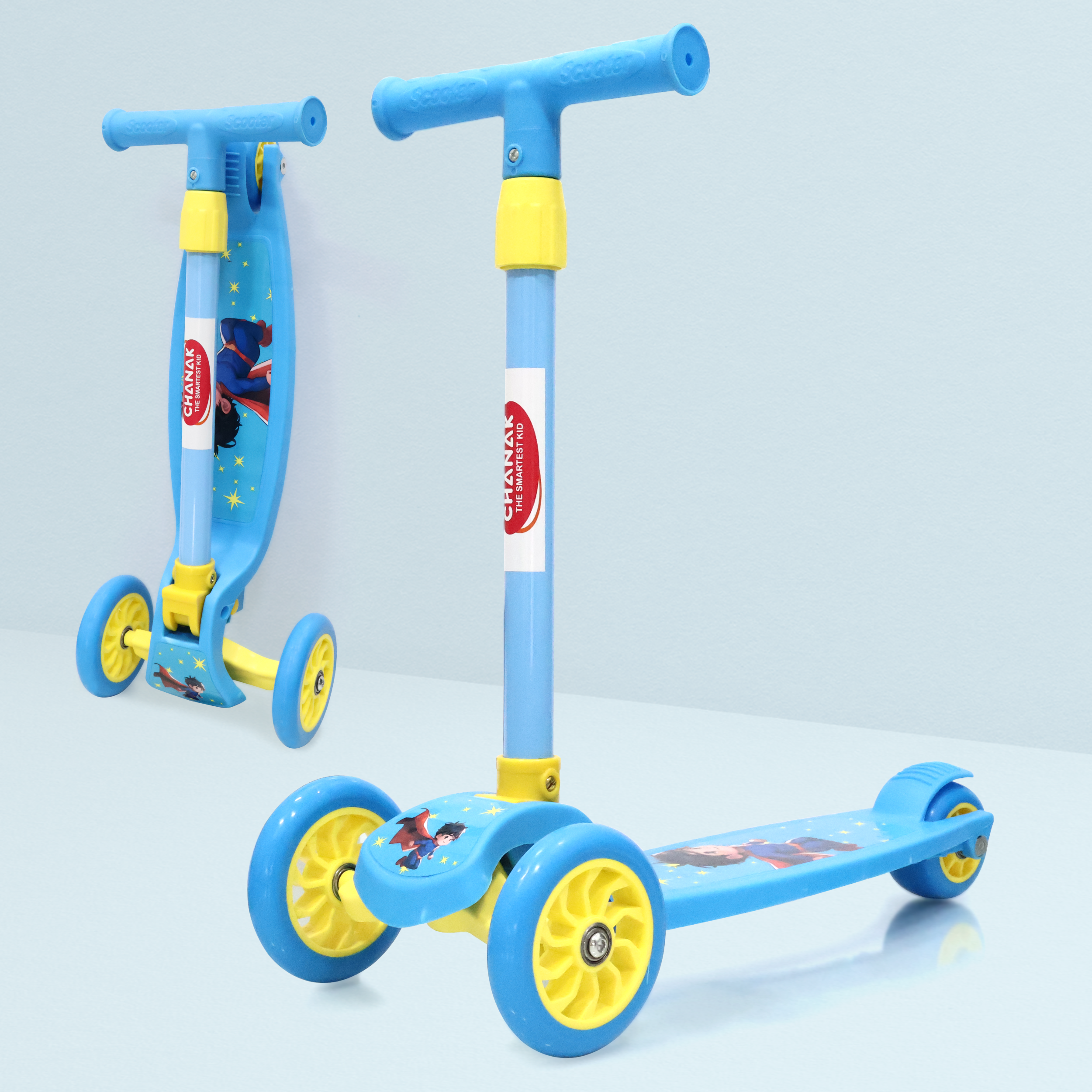 Chanak Go Thunder Kick Scooter for kids 3 Wheel Foldable Scooter With Rear Break 4 Height Adjustable With Lock for Boy & Girl 5+ Age Kids Scooter (Blue) chanak