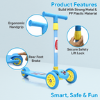 Chanak Go Thunder Kick Scooter for kids 3 Wheel Foldable Scooter With Rear Break 4 Height Adjustable With Lock for Boy & Girl 5+ Age Kids Scooter (Blue) chanak