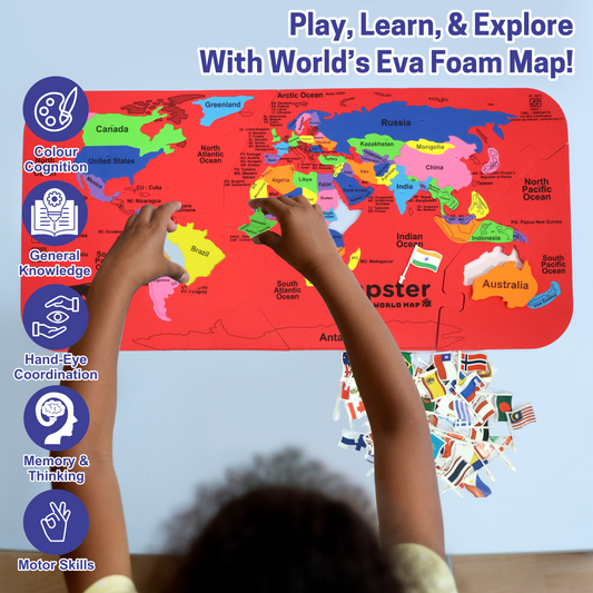 Chanak MapsterWorld Foam World Map Puzzle for Kids – 61 Country-Shaped Pieces, 60 Flags & Capital Stickers – Educational Geography Toy for Ages 5+ chanak