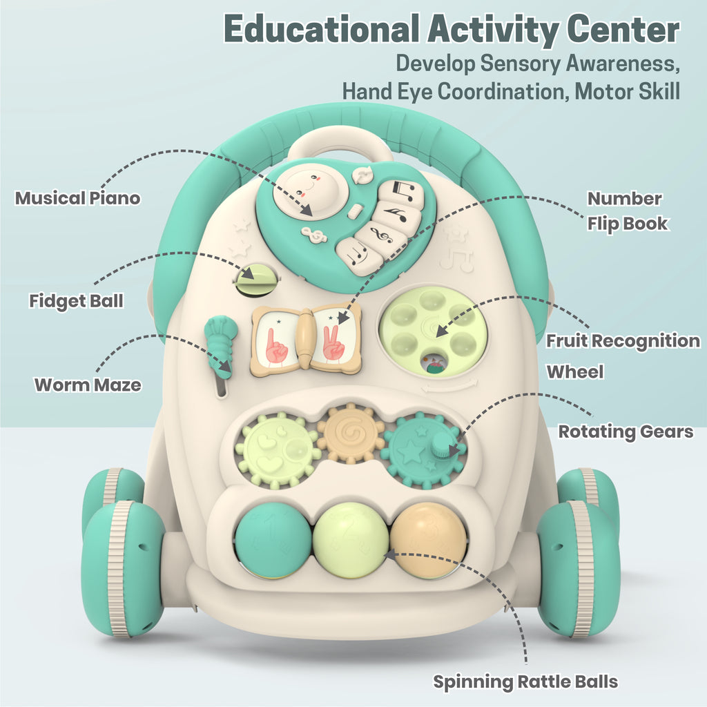 Chanak Happy Feet Baby Walker for 9+ Months | Adjustable Speed, Anti-Slip Wheels, Music & Activity Centre – BIS Approved (Turguoise)