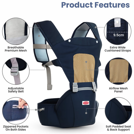Chanak Heaven Hug Baby Hip Seater For 4+ Months Babies, Adjustable, Breathable & Comfortable with Storage Pockets, Supports up to 15kg For New Born Babies, Above 3+ Month Aditi Toys Pvt. Ltd.