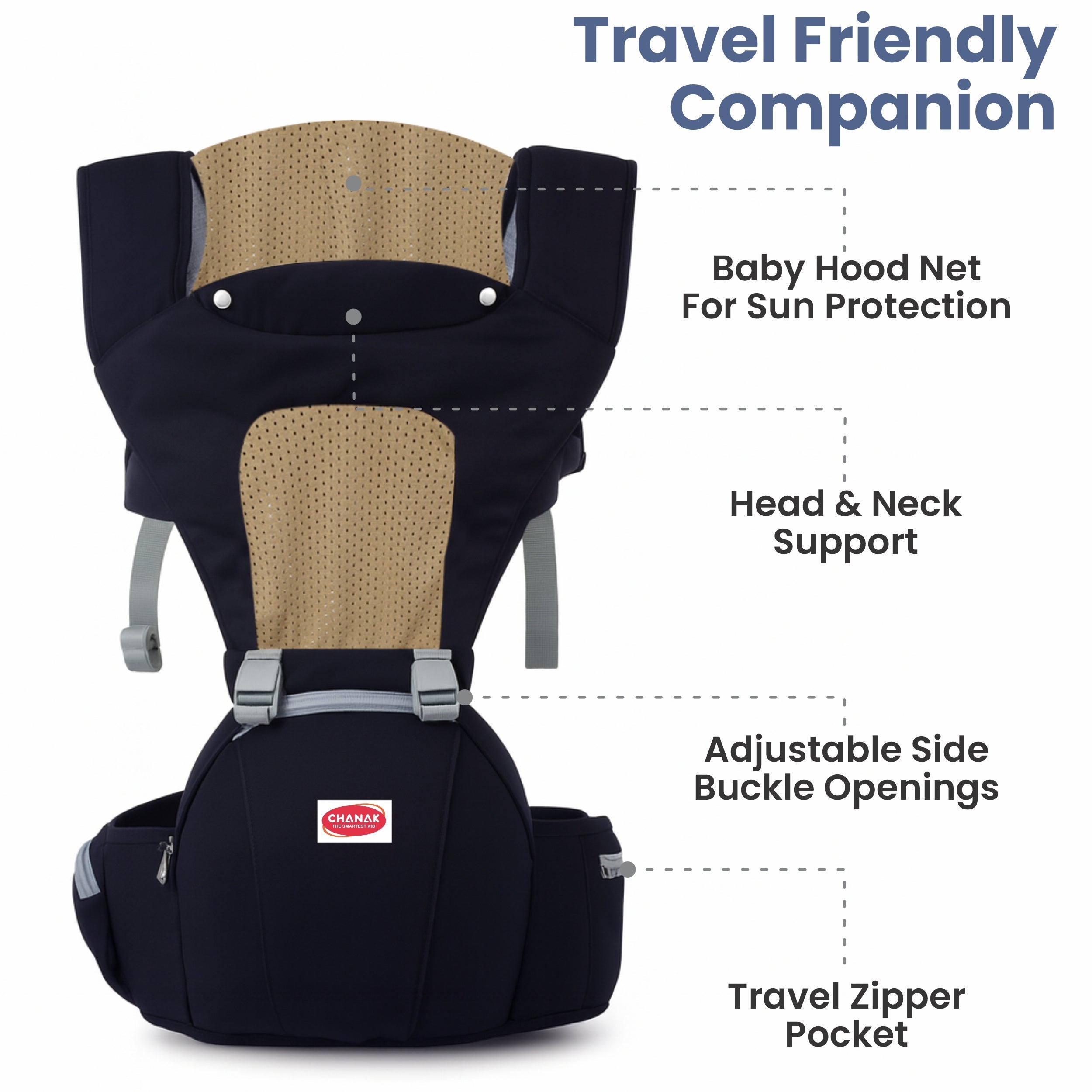 Chanak Heaven Hug Baby Hip Seater For 4+ Months Babies, Adjustable, Breathable & Comfortable with Storage Pockets, Supports up to 15kg For New Born Babies, Above 3+ Month Aditi Toys Pvt. Ltd.