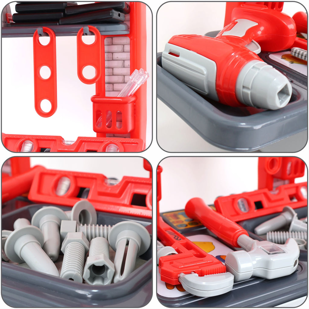 Chanak Jr. Kids Mechanical Tool Set with Pull & Push Trolley | 24-Piece Pretend Play Tool Kit with LED Light Tools | BIS Approved Toy Set for Kids 3+ Years (Grey) chanak