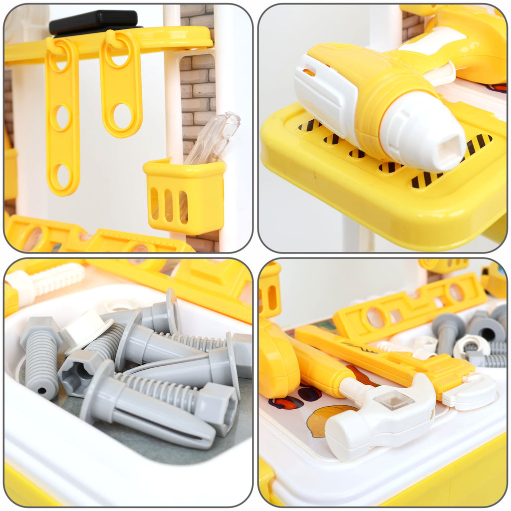 Chanak Jr. Mechanical Set with Pull & Push Trolley for Kids,Mechanical Set with LED Light Instruments, Pretend Play Tool Set for Kids Above 3 Years, 24 Piece Tool Kit, BIS Approved (Yellow)