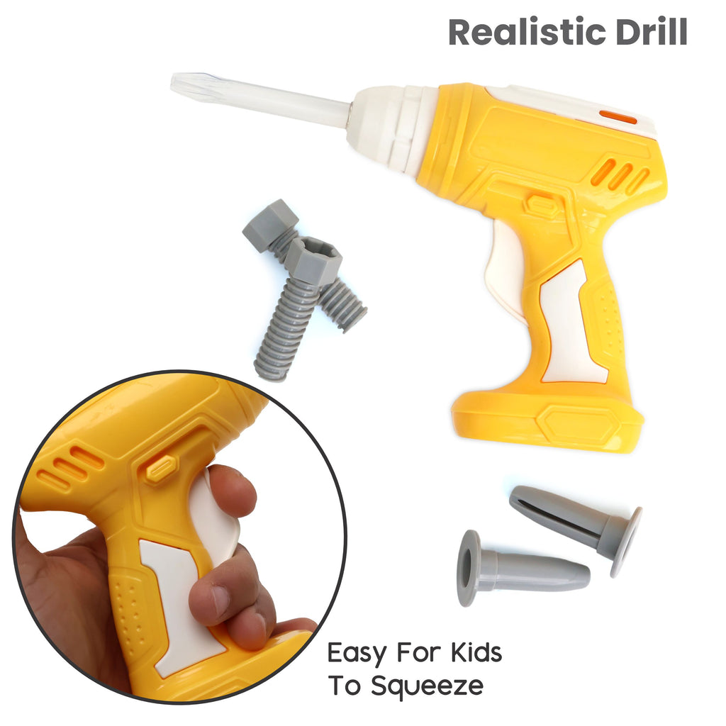 Chanak Jr. Mechanical Set with Pull & Push Trolley for Kids,Mechanical Set with LED Light Instruments, Pretend Play Tool Set for Kids Above 3 Years, 24 Piece Tool Kit, BIS Approved (Yellow)