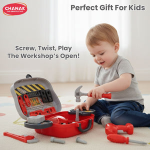 Chanak Jr. Mechanical Set Wheel Briefcase for Kids, Mechanical Set with LED Light Instruments, Pretend Play Mechanical Set for Kids Above 3 Years, 24 Piece Mechanical Set for Boys & Girls, BIS Approved. (Red Briefcase) chanak