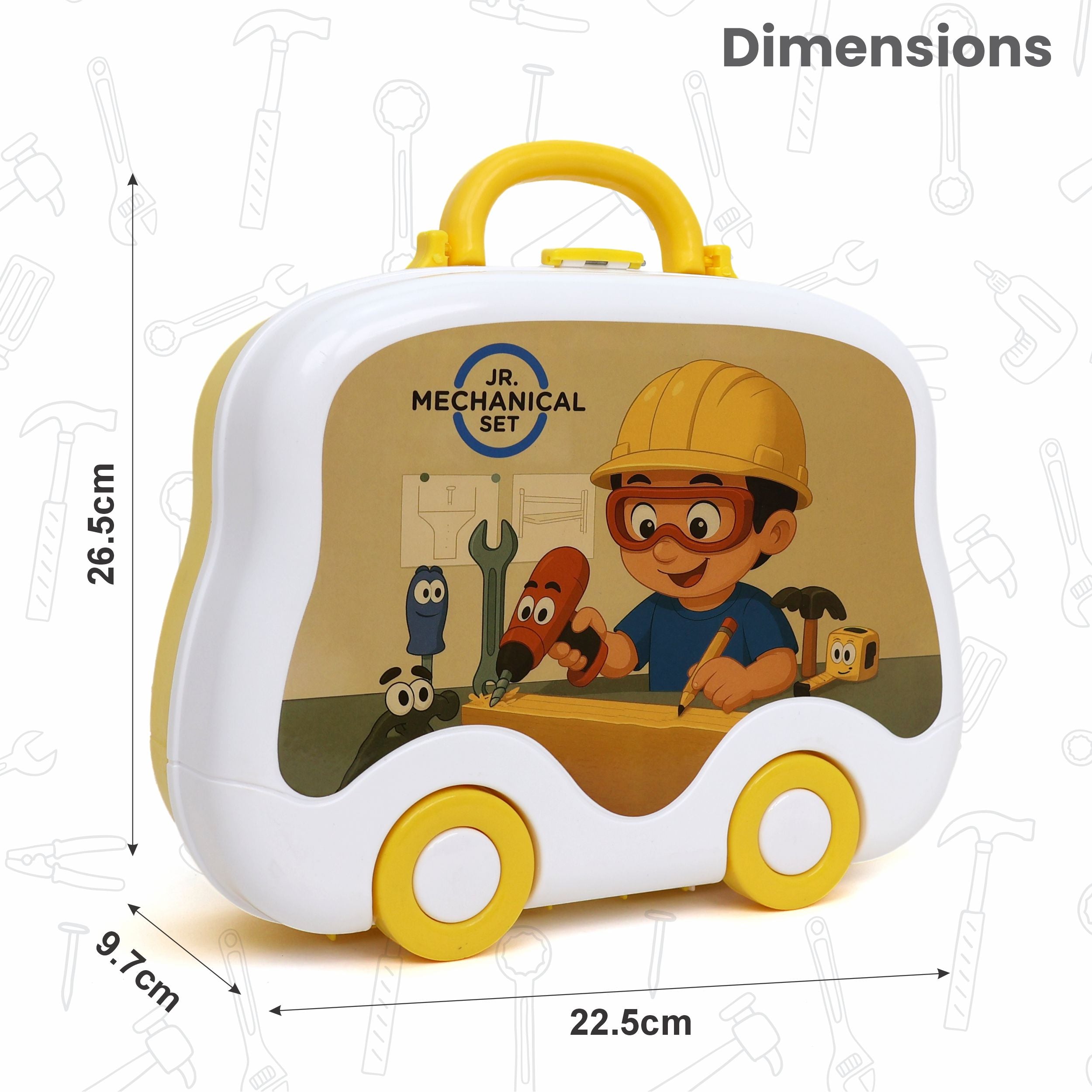 Chanak Jr. Mechanical Set Wheel Briefcase for Kids, Mechanical Set with LED Light Instruments, Pretend Play Mechanical Set for Kids Above 3 Years, 24 Piece Mechanical Set for Boys & Girls, BIS Approved. (Yellow Briefcase) chanak