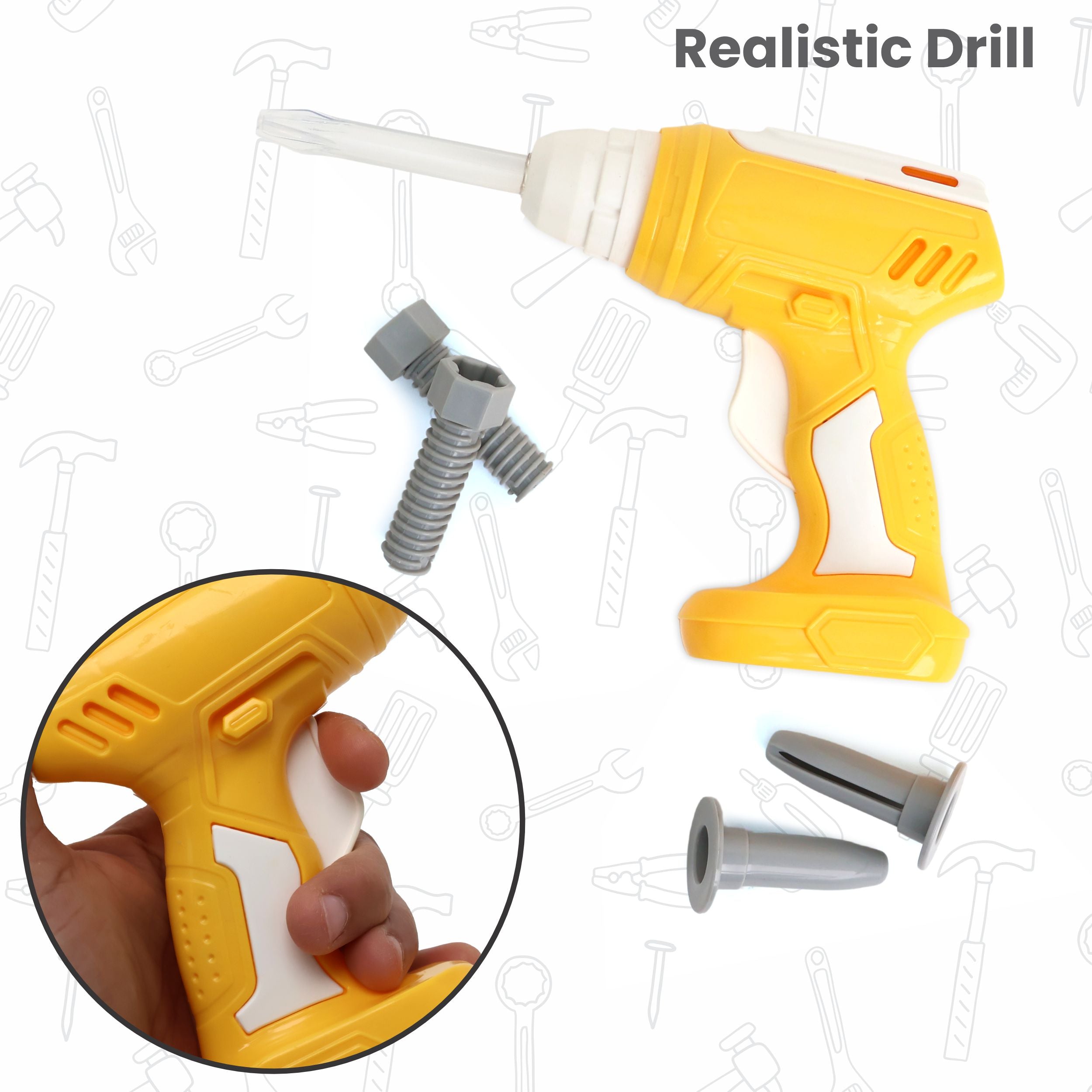 Chanak Jr. Mechanical Set Wheel Briefcase for Kids, Mechanical Set with LED Light Instruments, Pretend Play Mechanical Set for Kids Above 3 Years, 24 Piece Mechanical Set for Boys & Girls, BIS Approved. (Yellow Briefcase) chanak