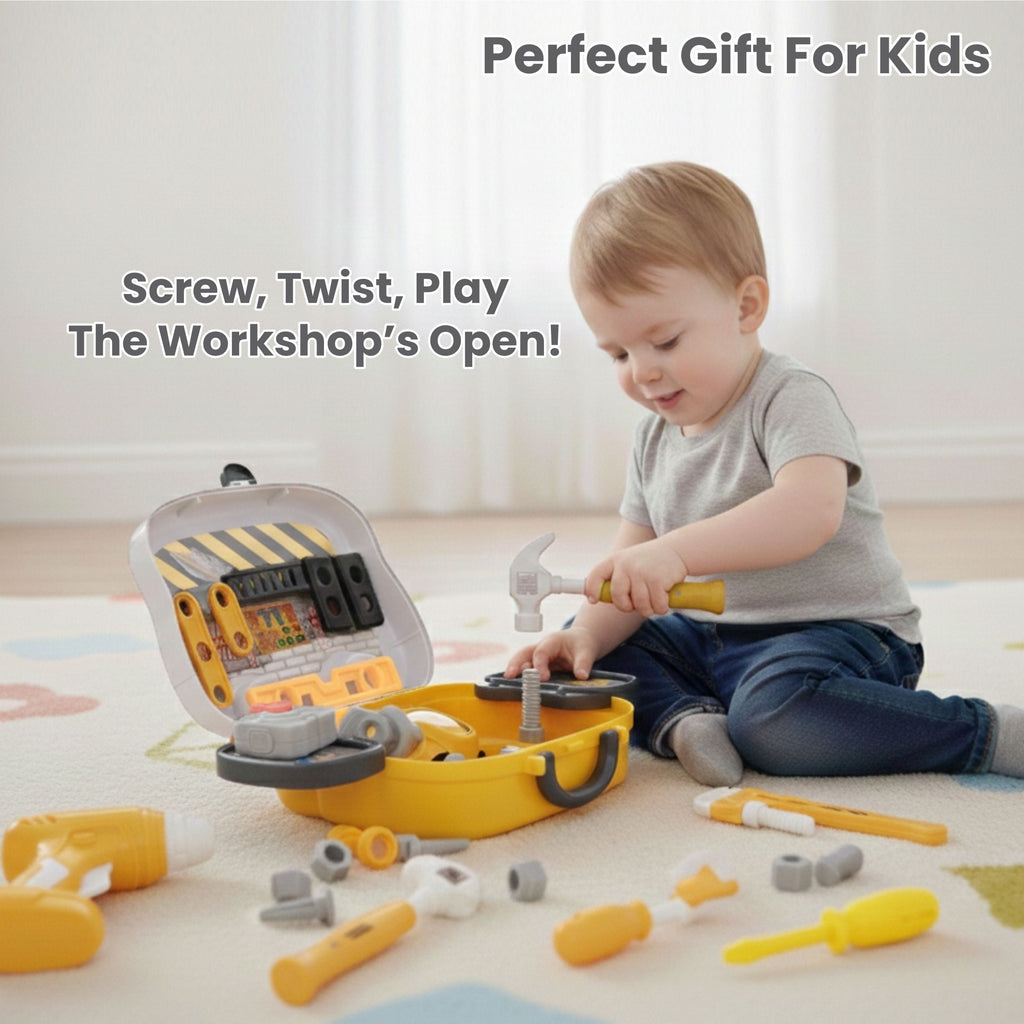 Chanak Jr. Mechanical Set Wheel Briefcase for Kids, Mechanical Set with LED Light Instruments, Pretend Play Mechanical Set for Kids Above 3 Years, 24 Piece Mechanical Set for Boys & Girls, BIS Approved. (Yellow Briefcase) chanak
