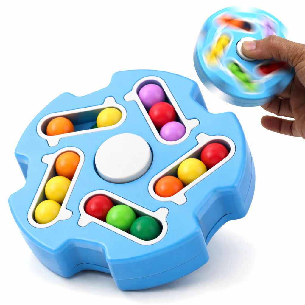 Chanak Spinny Vinny Magic Bean Cube Fidget Spinner Puzzle Toy, 2-in-1 Sensory Toy for Kids & Adults, Rotating Double-Sided Color Beads Cube, Stress Relief, ADHD, Anxiety, Focus & Brain Teaser Gift, Above 3+ Age (Color as per availibility)