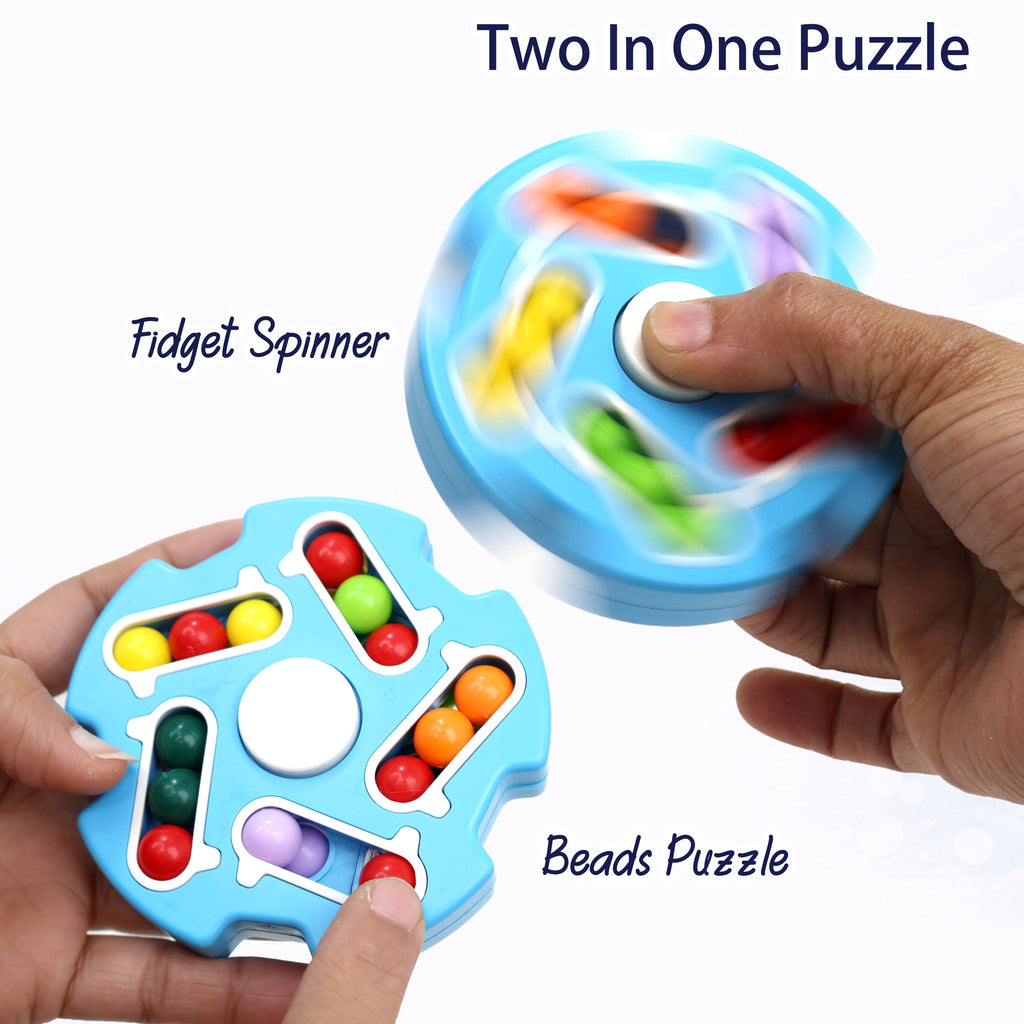 Chanak Spinny Vinny Magic Bean Cube Fidget Spinner Puzzle Toy, 2-in-1 Sensory Toy for Kids & Adults, Rotating Double-Sided Color Beads Cube, Stress Relief, ADHD, Anxiety, Focus & Brain Teaser Gift, Above 3+ Age (Color as per availibility)