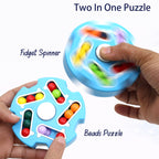 Chanak Spinny Vinny Magic Bean Cube Fidget Spinner Puzzle Toy, 2-in-1 Sensory Toy for Kids & Adults, Rotating Double-Sided Color Beads Cube, Stress Relief, ADHD, Anxiety, Focus & Brain Teaser Gift, Above 3+ Age (Color as per availibility)
