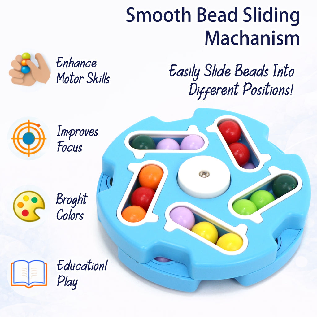 Chanak Spinny Vinny Magic Bean Cube Fidget Spinner Puzzle Toy, 2-in-1 Sensory Toy for Kids & Adults, Rotating Double-Sided Color Beads Cube, Stress Relief, ADHD, Anxiety, Focus & Brain Teaser Gift, Above 3+ Age (Color as per availibility)