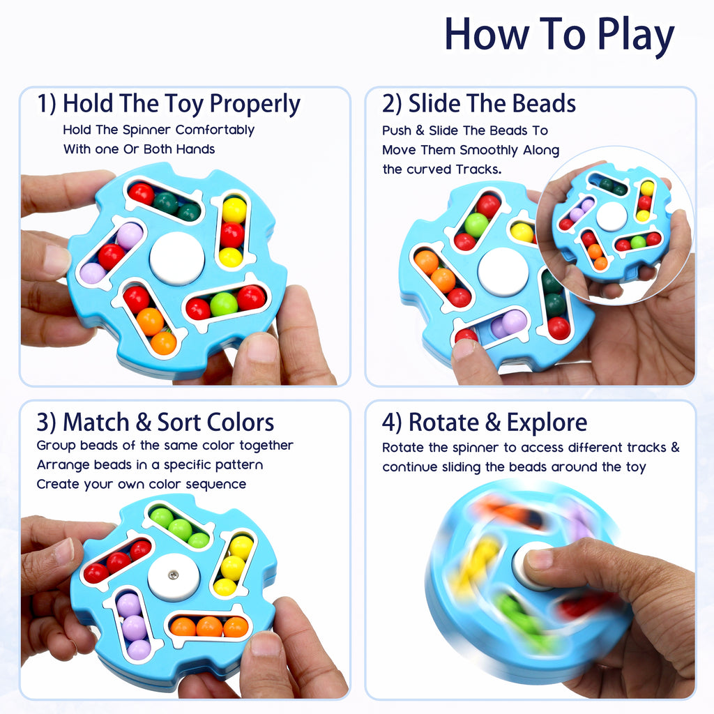 Chanak Spinny Vinny Magic Bean Cube Fidget Spinner Puzzle Toy, 2-in-1 Sensory Toy for Kids & Adults, Rotating Double-Sided Color Beads Cube, Stress Relief, ADHD, Anxiety, Focus & Brain Teaser Gift, Above 3+ Age (Color as per availibility)