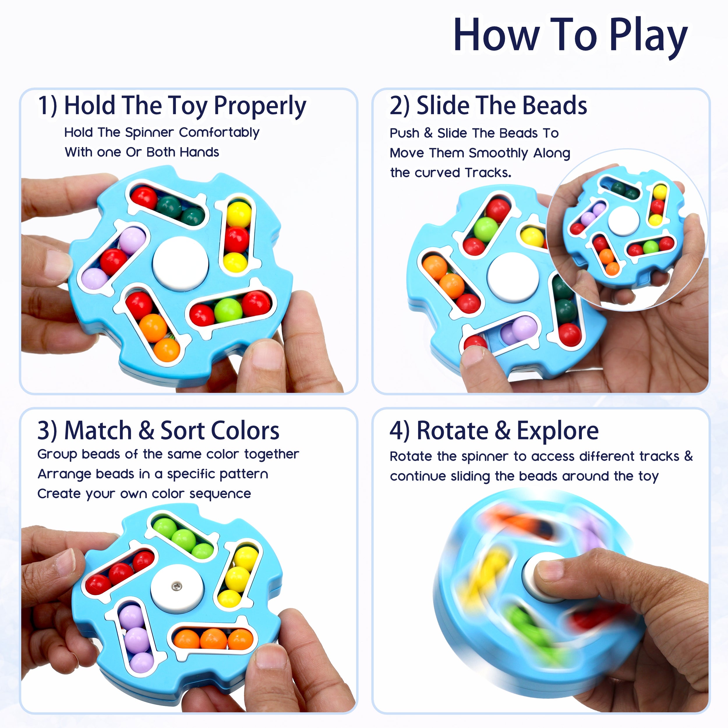 Chanak Spinny Vinny Magic Bean Cube Fidget Spinner Puzzle Toy, 2-in-1 Sensory Toy for Kids & Adults, Rotating Double-Sided Color Beads Cube, Stress Relief, ADHD, Anxiety, Focus & Brain Teaser Gift, Above 3+ Age (Color as per availibility)