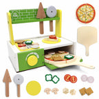 Chanak Wooden 27 Pcs Realistic Pizza Pretend Play Set for Kids, Kitchen Play Kit with Pizza Slices, Oven, Toppings & Serving Tools Perfect Gift Food playset for Boys & Girls 3+ Years, BIS Approved