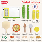 Chanak Wooden 27 Pcs Realistic Pizza Pretend Play Set for Kids, Kitchen Play Kit with Pizza Slices, Oven, Toppings & Serving Tools Perfect Gift Food playset for Boys & Girls 3+ Years, BIS Approved