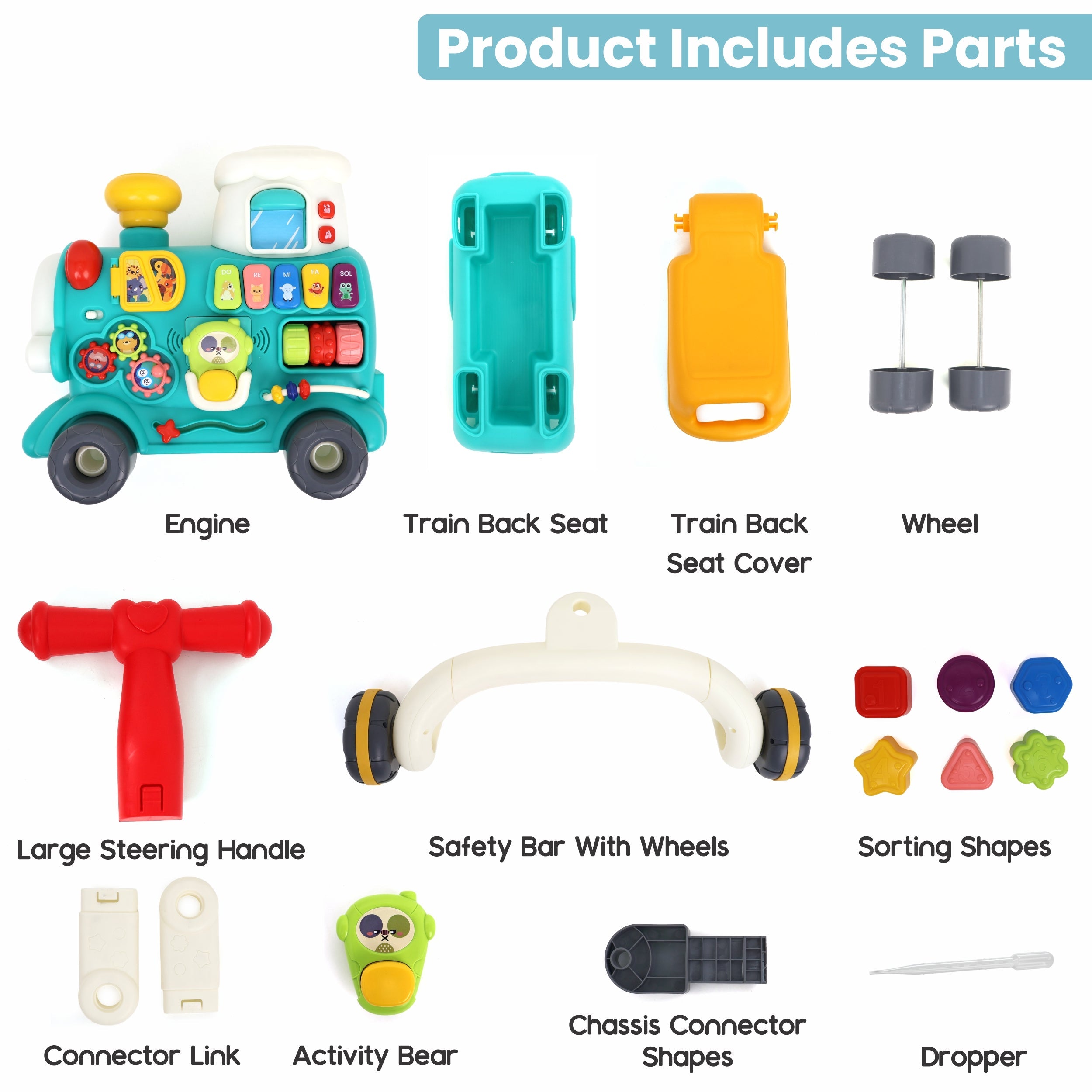 Chanak 5 in 1 Tiny Train Baby Walker for Kids with 5 Activites includes Piano, Gears, Maze, Clock & Smoke Function, 100% Safe Non-Toxic Colors & Smooth Edges for Kids Age Above 9+ months. chanak