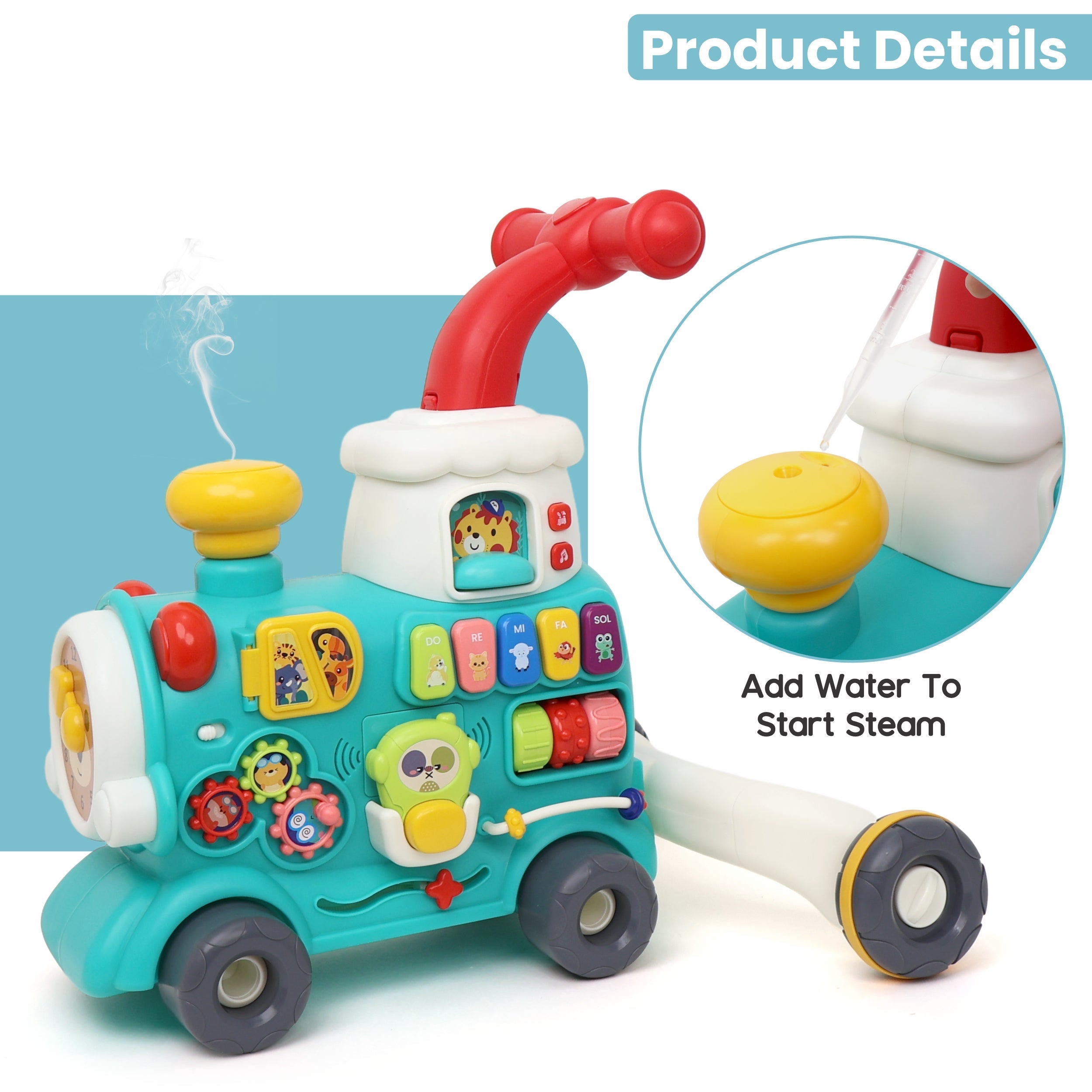 Chanak 5 in 1 Tiny Train Baby Walker for Kids with 5 Activites includes Piano, Gears, Maze, Clock & Smoke Function, 100% Safe Non-Toxic Colors & Smooth Edges for Kids Age Above 9+ months. chanak