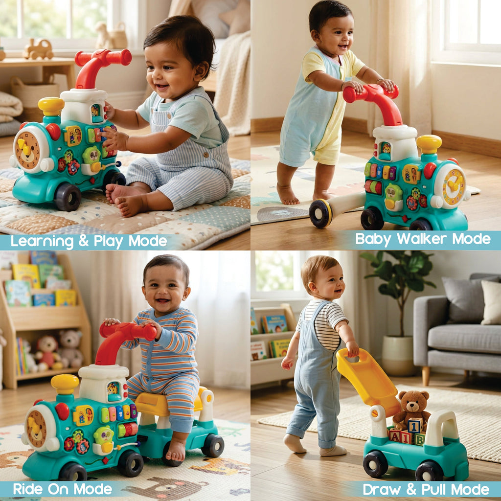 Chanak 5 in 1 Tiny Train Baby Walker for Kids with 5 Activites includes Piano, Gears, Maze, Clock & Smoke Function, 100% Safe Non-Toxic Colors & Smooth Edges for Kids Age Above 9+ months. chanak