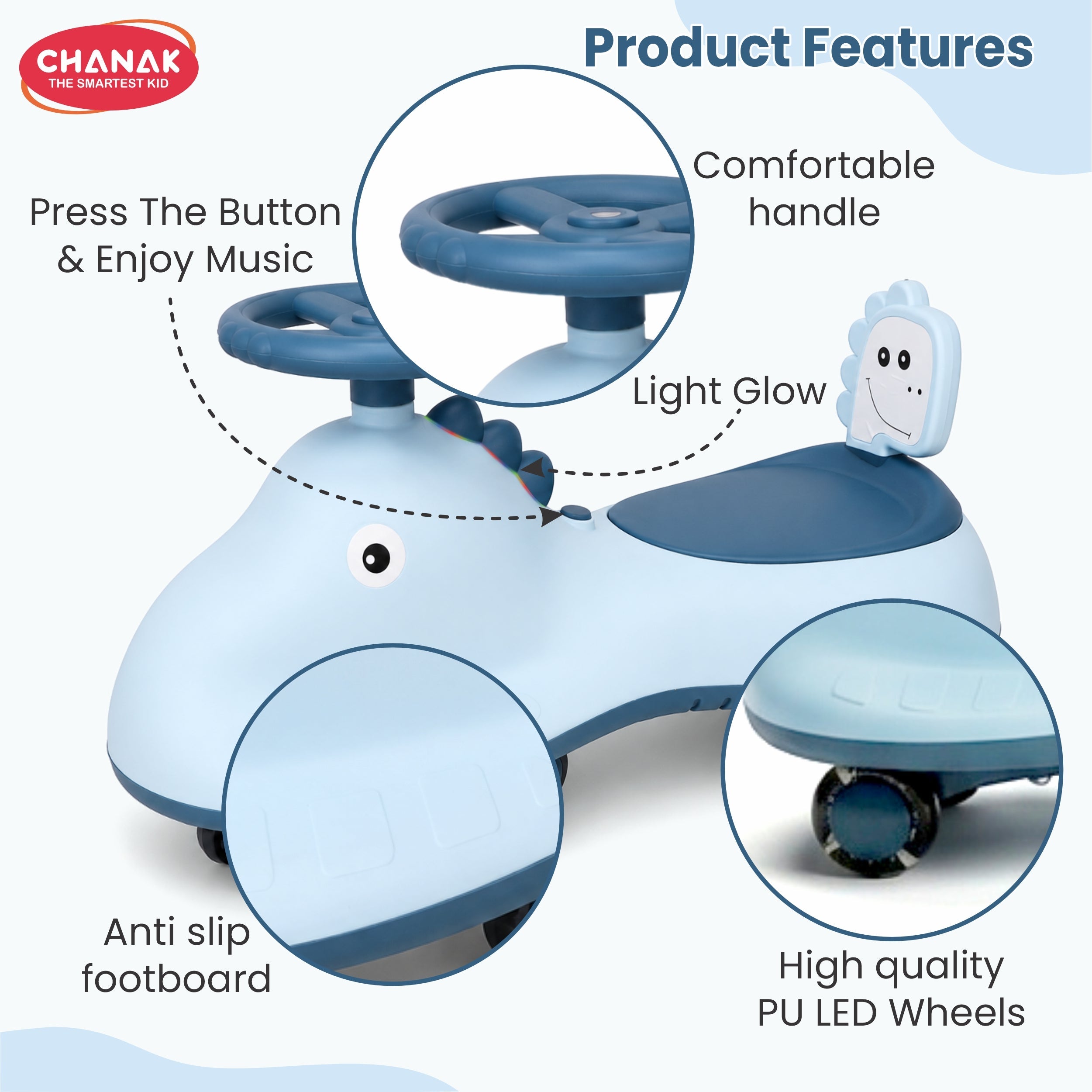 Chanak Go Glider Swing Car With Lights and Music For 3+ Years Kids. chanak