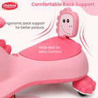 Chanak Dino Kids Swing Car, Push Ride On Wiggle Car for Kids with Lights & Music, Animal Shape Sunny Swing Car for 3+ Years, 360° Smooth Wheels Magic Car for Kids, Ride On Toy for Kids (Pink)