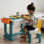 Chanak 4 In 1 Kids Study Table With Chair - Multifunctional Study Table For Reading, Building Blocks Drawing - Round Edge Kids Desk With Storage Tray - Foldable Desk Set Upto 40 Kg Weight Capacity chanak