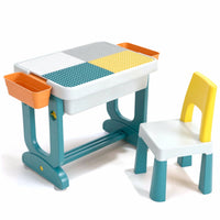 Chanak 4 In 1 Kids Study Table With Chair - Multifunctional Study Table For Reading, Building Blocks Drawing - Round Edge Kids Desk With Storage Tray - Foldable Desk Set Upto 40 Kg Weight Capacity chanak