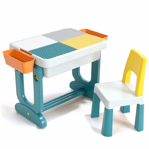 Chanak 4 In 1 Kids Study Table With Chair - Multifunctional Study Table For Reading, Building Blocks Drawing - Round Edge Kids Desk With Storage Tray - Foldable Desk Set Upto 40 Kg Weight Capacity chanak