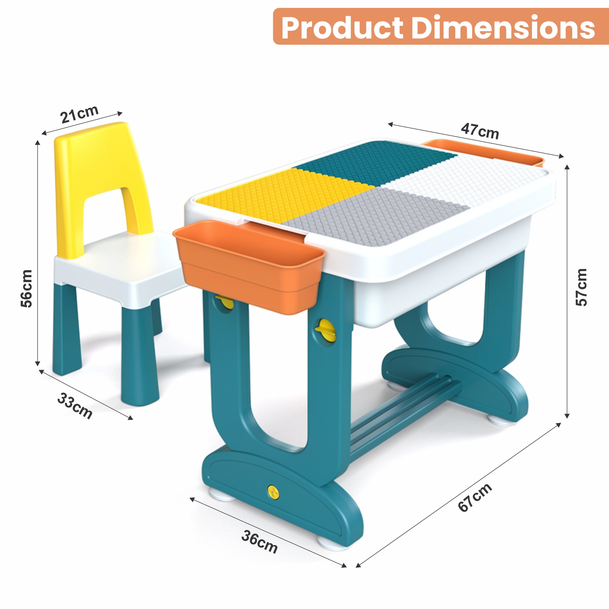 Chanak 4 In 1 Kids Study Table With Chair - Multifunctional Study Table For Reading, Building Blocks Drawing - Round Edge Kids Desk With Storage Tray - Foldable Desk Set Upto 40 Kg Weight Capacity chanak