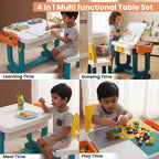 Chanak 4 In 1 Kids Study Table With Chair - Multifunctional Study Table For Reading, Building Blocks Drawing - Round Edge Kids Desk With Storage Tray - Foldable Desk Set Upto 40 Kg Weight Capacity chanak