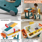 Chanak 4 In 1 Kids Study Table With Chair - Multifunctional Study Table For Reading, Building Blocks Drawing - Round Edge Kids Desk With Storage Tray - Foldable Desk Set Upto 40 Kg Weight Capacity chanak