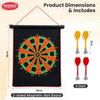 Chanak Magnetic Dart Board for Kids 5+ Years | Dual Sided Foldable 14 Inch Mat with 4 Blunt-Tip Darts – BIS Approved