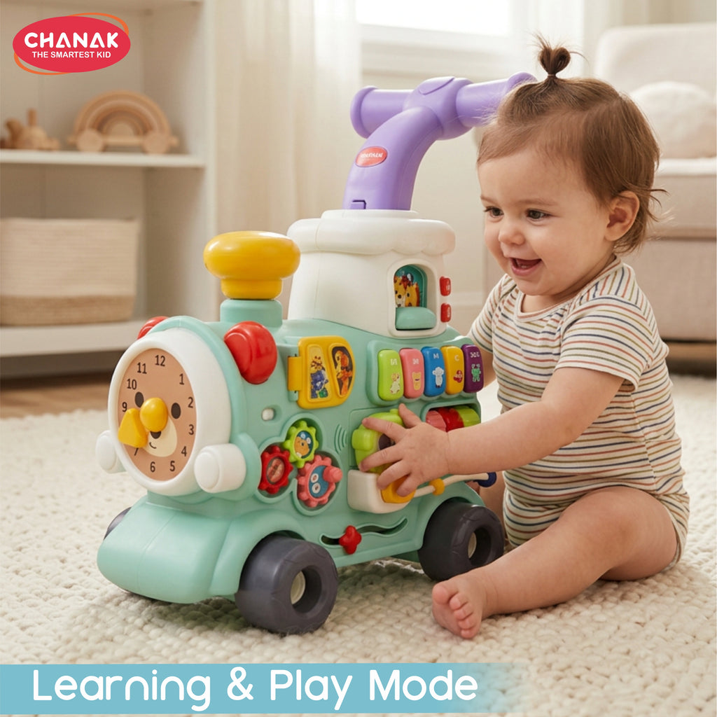 Chanak Mini Tiny Train Baby Walker - Ride-On Train for Kids 9+ Months, Musical Toy with Push & Pull Handle, Multi Activity Learning Walker with Gears, Animal Sounds, Sensory Play for Boys & Girls