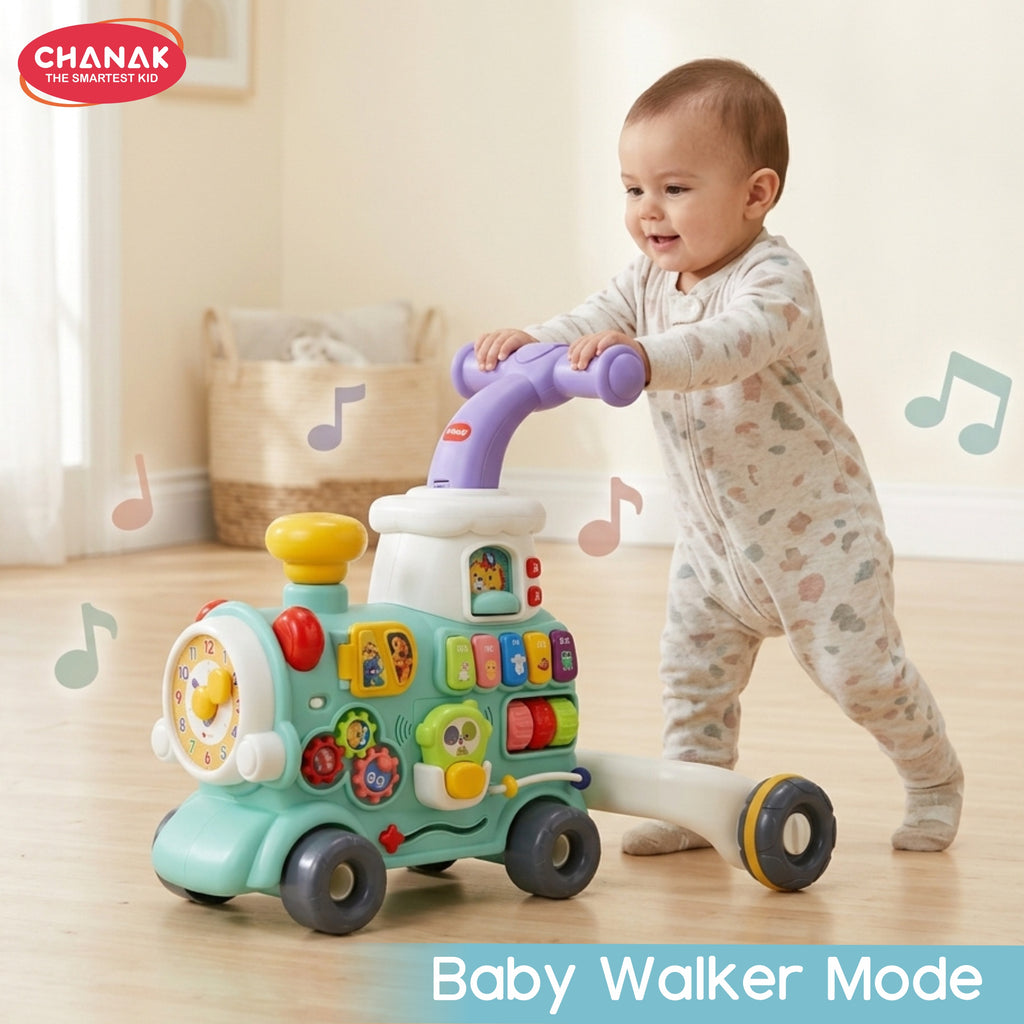 Chanak Mini Tiny Train Baby Walker - Ride-On Train for Kids 9+ Months, Musical Toy with Push & Pull Handle, Multi Activity Learning Walker with Gears, Animal Sounds, Sensory Play for Boys & Girls