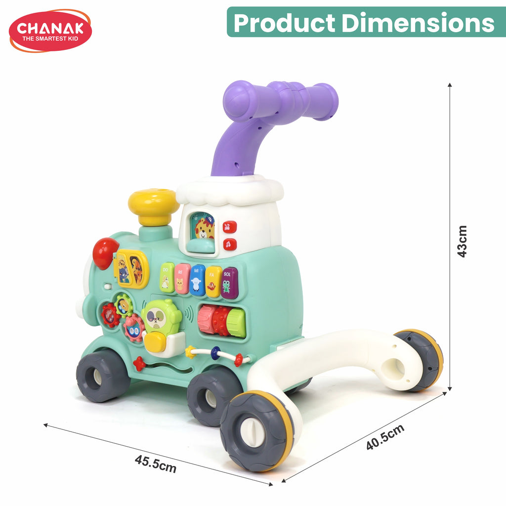 Chanak Mini Tiny Train Baby Walker - Ride-On Train for Kids 9+ Months, Musical Toy with Push & Pull Handle, Multi Activity Learning Walker with Gears, Animal Sounds, Sensory Play for Boys & Girls