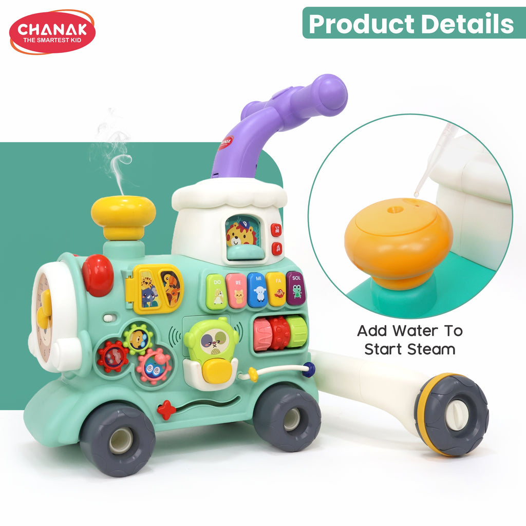 Chanak Mini Tiny Train Baby Walker - Ride-On Train for Kids 9+ Months, Musical Toy with Push & Pull Handle, Multi Activity Learning Walker with Gears, Animal Sounds, Sensory Play for Boys & Girls
