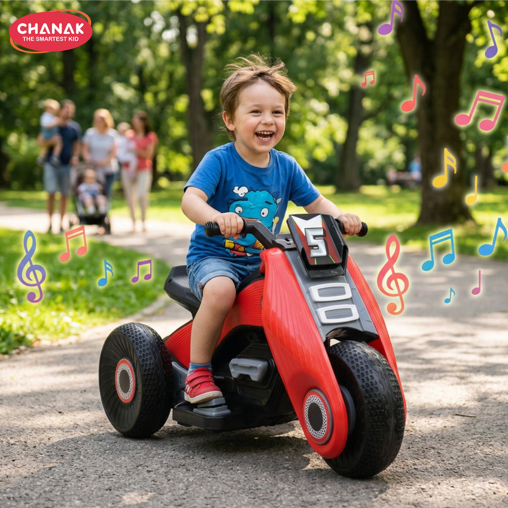 Chanak Electric Kids Bike, 6V Rechargeable Battery Electric Ride-On Toy Bike, Electric Bike for Kids with Three Wheel, Wide Tires & Handlebar Control, Kids Scooter for Girls & Boys 3+ (Red)