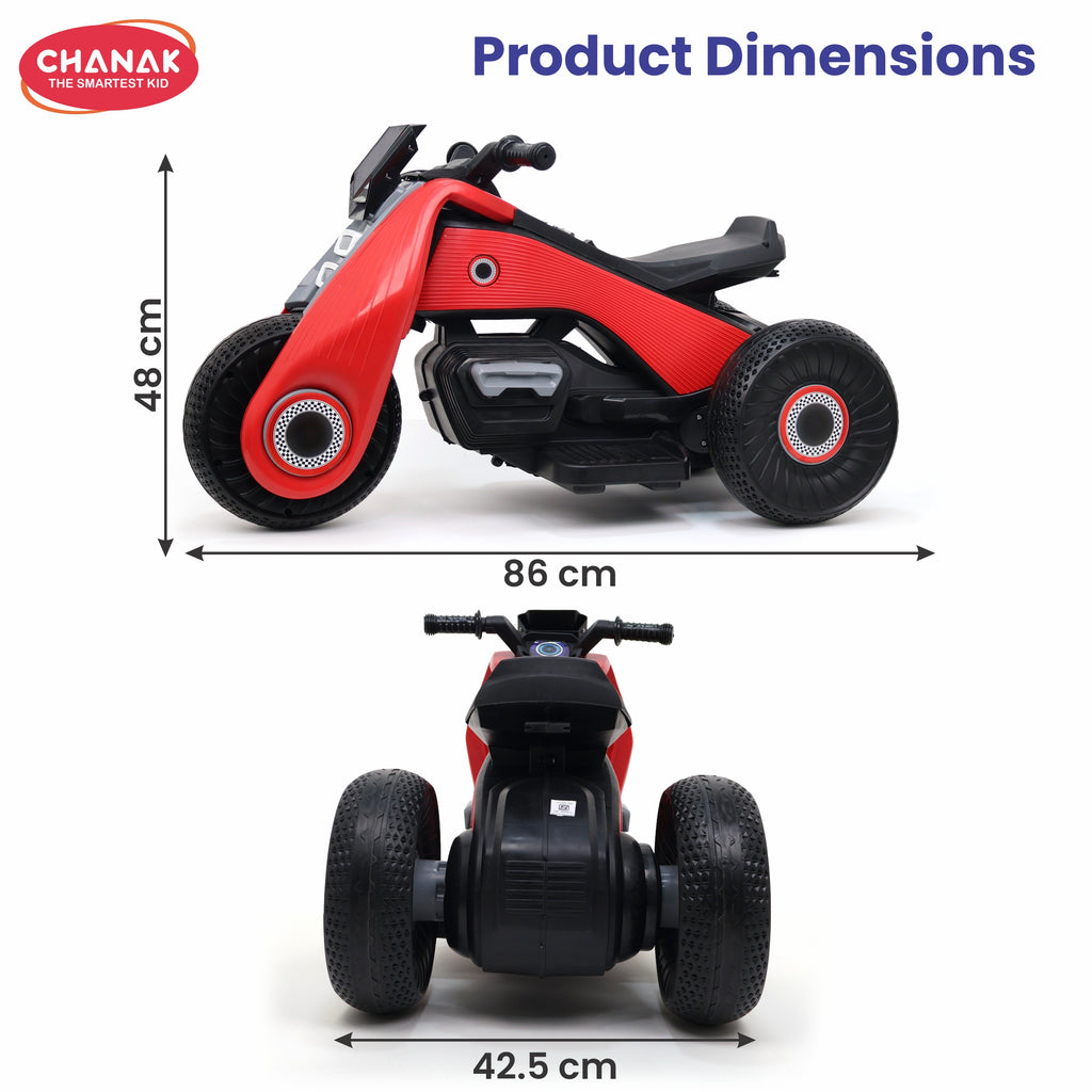Chanak Electric Kids Bike, 6V Rechargeable Battery Electric Ride-On Toy Bike, Electric Bike for Kids with Three Wheel, Wide Tires & Handlebar Control, Kids Scooter for Girls & Boys 3+ (Red)