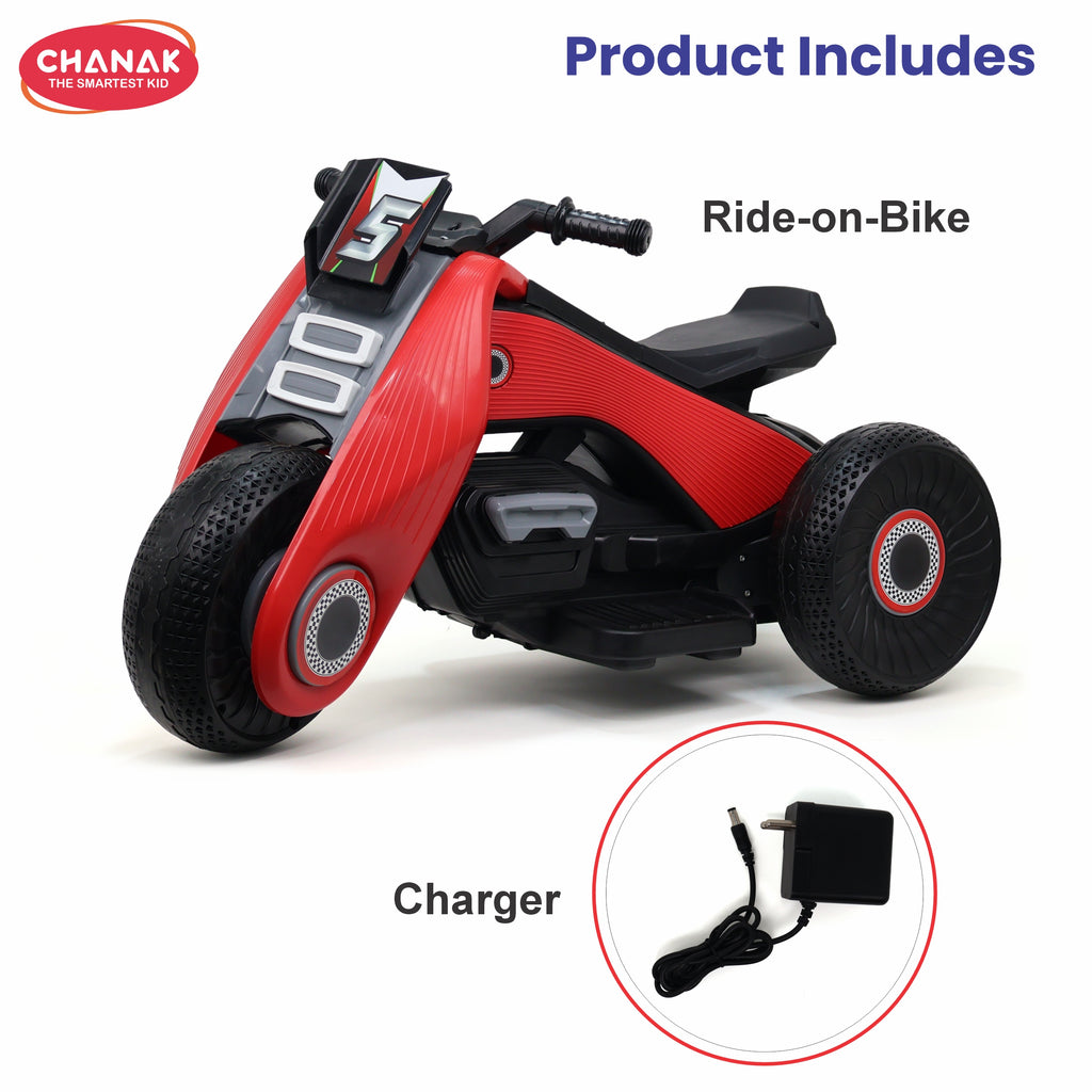 Chanak Electric Kids Bike, 6V Rechargeable Battery Electric Ride-On Toy Bike, Electric Bike for Kids with Three Wheel, Wide Tires & Handlebar Control, Kids Scooter for Girls & Boys 3+ (Red)