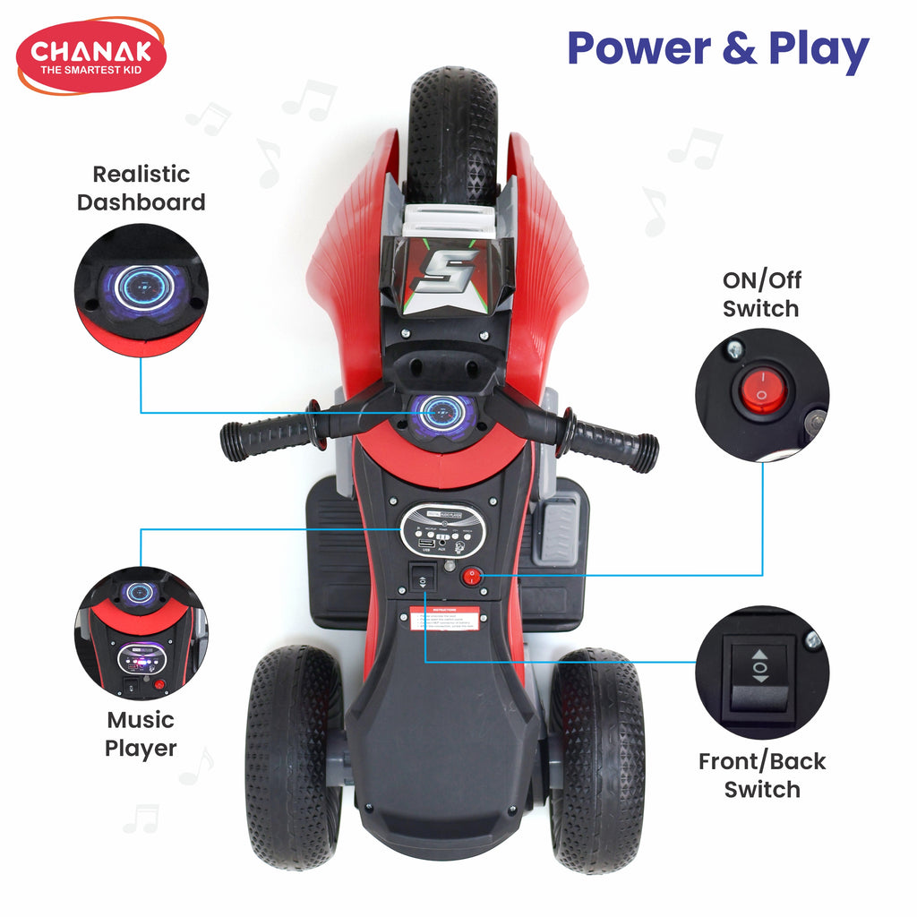 Chanak Electric Kids Bike, 6V Rechargeable Battery Electric Ride-On Toy Bike, Electric Bike for Kids with Three Wheel, Wide Tires & Handlebar Control, Kids Scooter for Girls & Boys 3+ (Red)