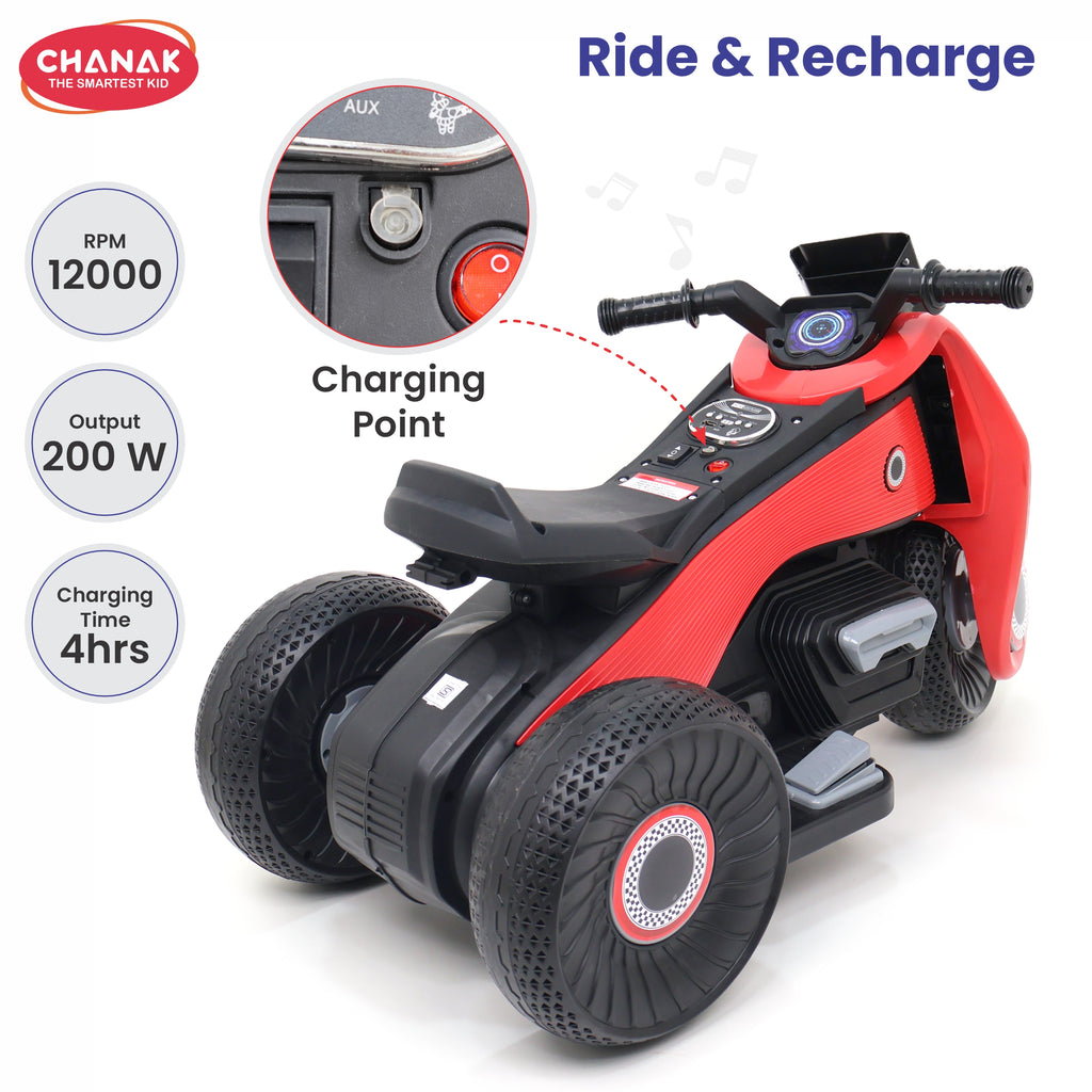 Chanak Electric Kids Bike, 6V Rechargeable Battery Electric Ride-On Toy Bike, Electric Bike for Kids with Three Wheel, Wide Tires & Handlebar Control, Kids Scooter for Girls & Boys 3+ (Red)