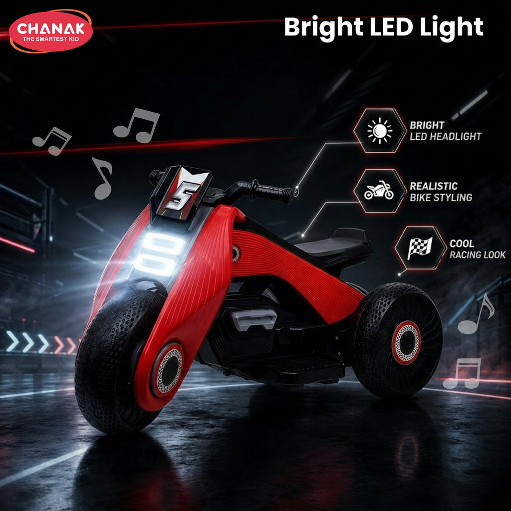 Chanak Electric Kids Bike, 6V Rechargeable Battery Electric Ride-On Toy Bike, Electric Bike for Kids with Three Wheel, Wide Tires & Handlebar Control, Kids Scooter for Girls & Boys 3+ (Red)