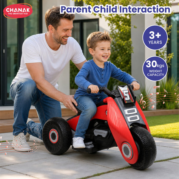 Chanak Electric Ride-On Bike for Kids 3+ Years | 6V Rechargeable 3-Wheel Scooter with Wide Tyres | 6-Month Warranty – BIS Approved (Red)