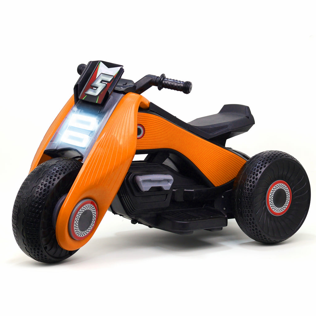 Chanak Electric Ride-On Bike for Kids 3+ Years | 6V Rechargeable 3-Wheel Scooter with Wide Tyres – BIS Approved (Orange)