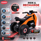 Chanak Electric Ride-On Bike for Kids 3+ Years | 6V Rechargeable 3-Wheel Scooter with Wide Tyres – BIS Approved (Orange)