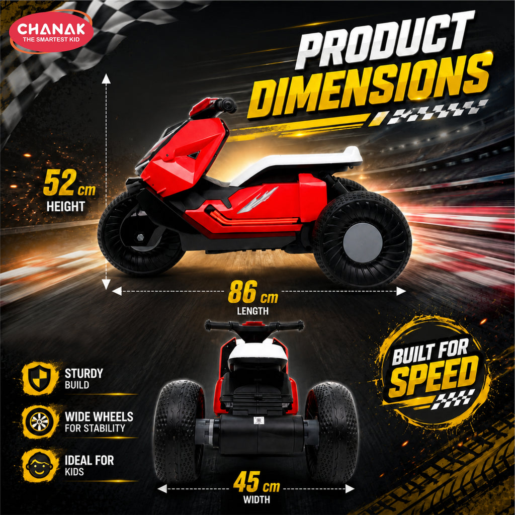 Chanak Kids Electric Scooty, 6V Rechargeable Scooter, 3 Wheel Electric Ride On Scooter, Heavy Duty Ride-On Bike for Boys & Girls with Tires & Easy Steering Handlebar, Kids Electric Scooty 3+,Red