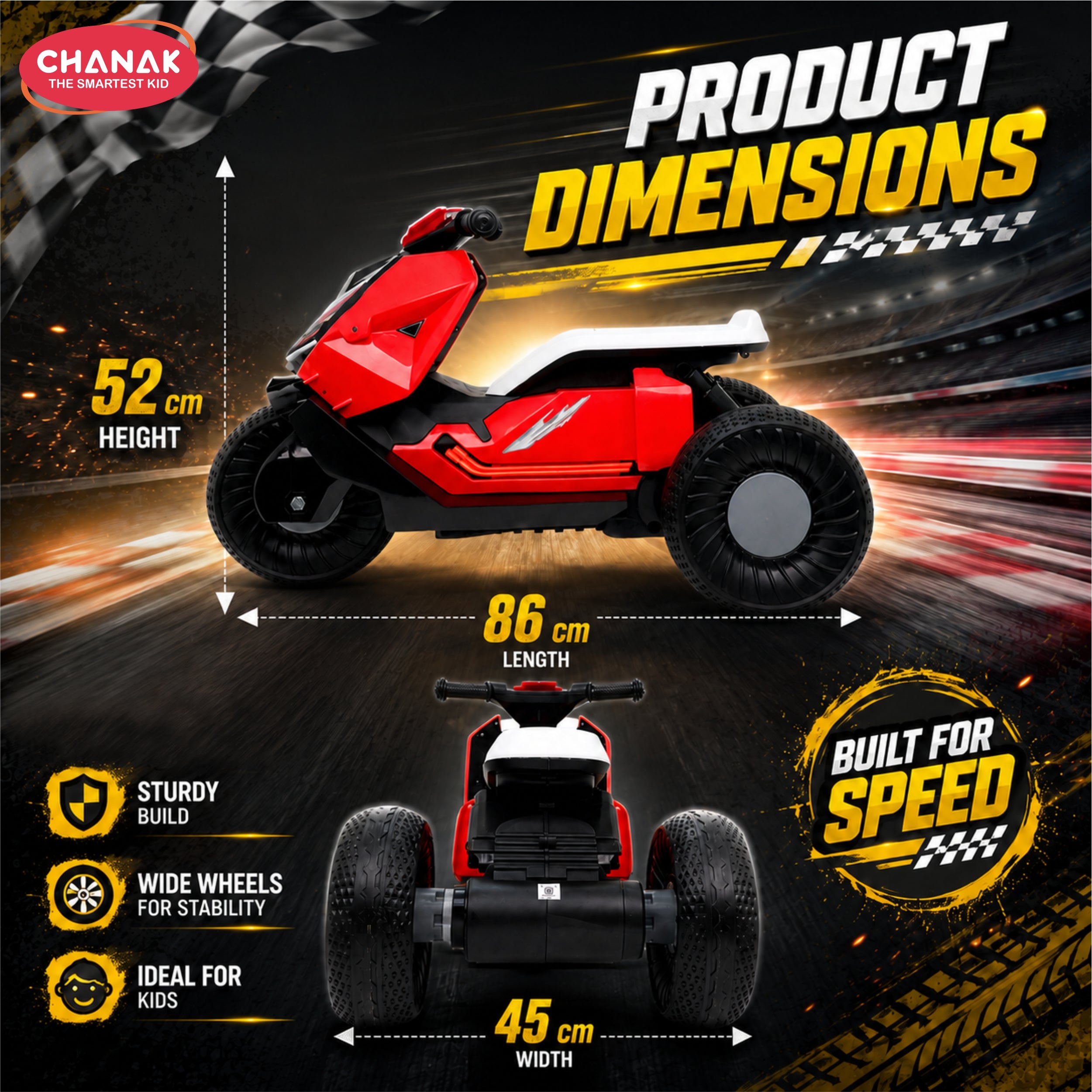 Chanak Kids Electric Scooty, 6V Rechargeable Scooter, 3 Wheel Electric Ride On Scooter, Heavy Duty Ride-On Bike for Boys & Girls with Tires & Easy Steering Handlebar, Kids Electric Scooty 3+,Red