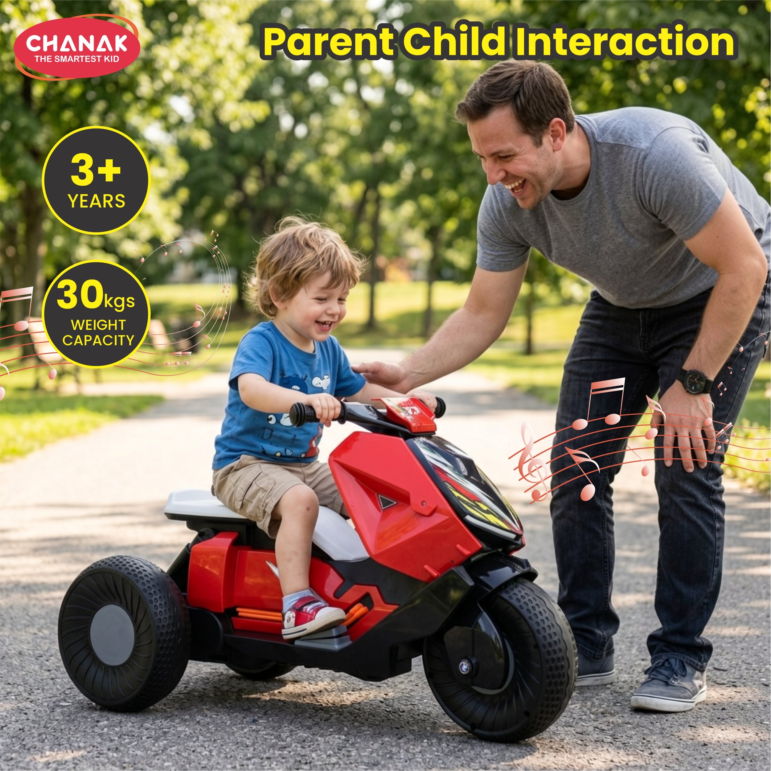 Chanak Kids Electric Scooty, 6V Rechargeable Scooter, 3 Wheel Electric Ride On Scooter, Heavy Duty Ride-On Bike for Boys & Girls with Tires & Easy Steering Handlebar, Kids Electric Scooty 3+,Red