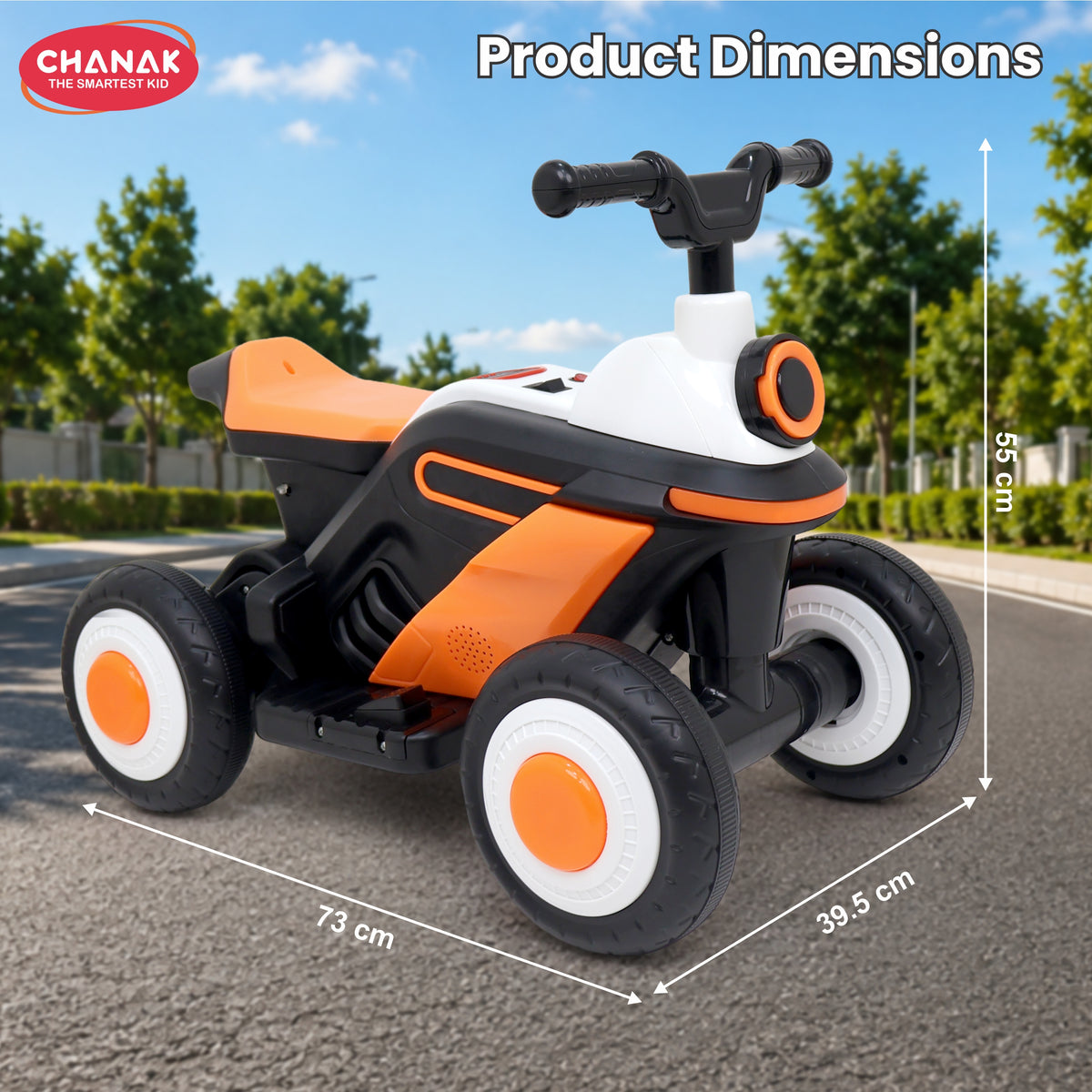 Chanak Electric ATV Quad Bike for Kids 3+ Years | 4-Wheel Ride-On with Music, LED Lights & Rechargeable Battery – BIS Approved(Black)